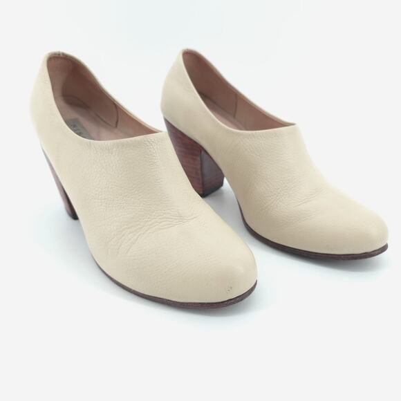 Nisolo Austin Bone Modern Timeless Low Cut Slip On Ankle Booties Wood Stack Heel - Picture 2 of 10